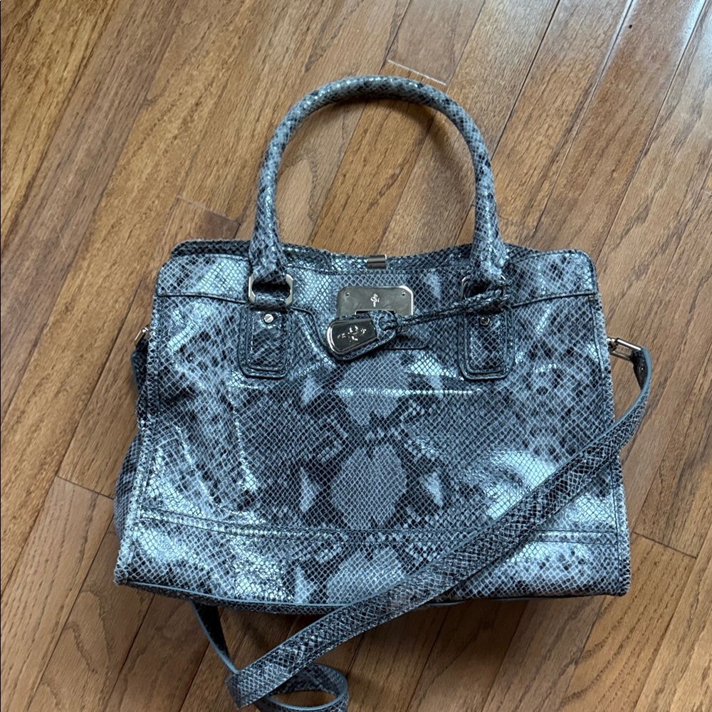 Cole Haan Black and Gray Snake Print Satchel